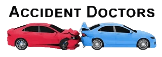 El logo de Accident Doctors AZ con un auto azul y un auto rojo.