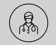 Un icono de línea de un médico con una máscara.