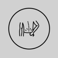 A black and white illustration of a person's back in a circle.