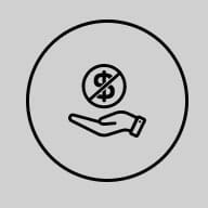 A hand holding a dollar sign in a circle.
